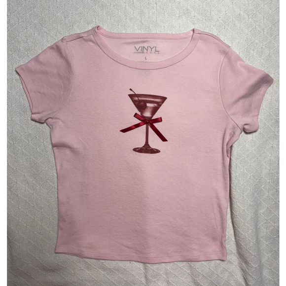 NWOT Vinyl Icons Pink Coquette Y2K Cherry Martini w/Bow Baby T-Shirt Size Large - Picture 5 of 6
